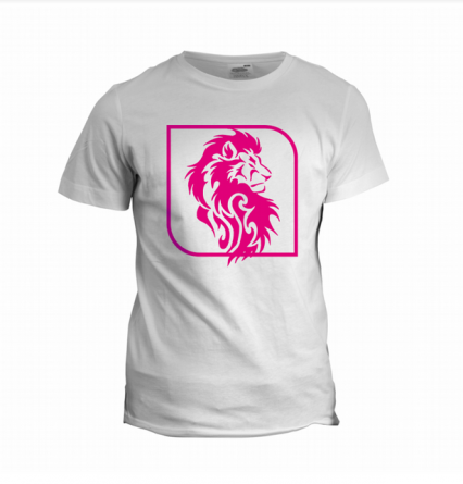 white t-shirt with pink print made by applying cutout vinyl for plotter